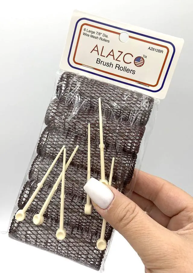 Alt view image 2 of 4 - 12 pc Vintage Style Hair Rollers BRUSH ROLLERS & 12 PINS - Mesh Hair Curlers with Bristles 3"x 7/8" (12 Large Rollers & Pins)