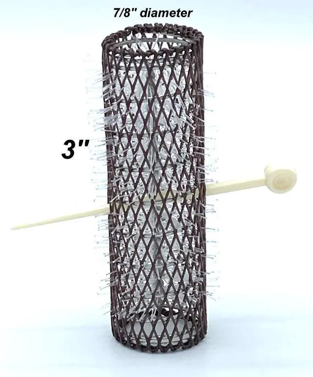 Alt view image 3 of 4 - 12 pc Vintage Style Hair Rollers BRUSH ROLLERS & 12 PINS - Mesh Hair Curlers with Bristles 3"x 7/8" (12 Large Rollers & Pins)