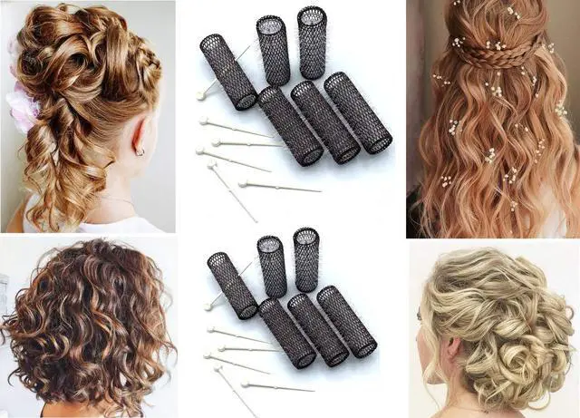 Alt view image 4 of 4 - 12 pc Vintage Style Hair Rollers BRUSH ROLLERS & 12 PINS - Mesh Hair Curlers with Bristles 3"x 7/8" (12 Large Rollers & Pins)