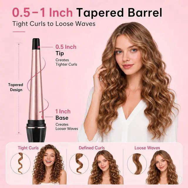 Alt view image 4 of 7 - Curling Wand 1/21 Inch Tapered Curling Iron, Ceramic Curling Wand Clamp-Free Hair Curler for Tight Curls, Beach Waves, Spiral & Ringlet Curls, Dual Voltage Travel Styling, 2 Heat Settings