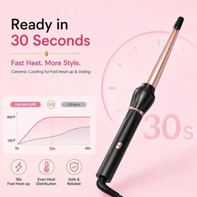 Alt view image 5 of 7 - Curling Wand 1/21 Inch Tapered Curling Iron, Ceramic Curling Wand Clamp-Free Hair Curler for Tight Curls, Beach Waves, Spiral & Ringlet Curls, Dual Voltage Travel Styling, 2 Heat Settings
