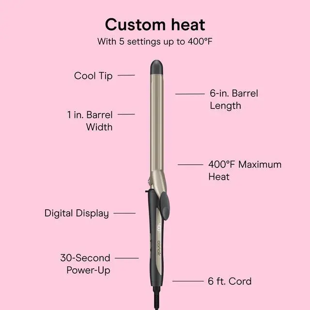 Alt view image 4 of 7 - Tourmaline Ceramic 1-Inch Curling Iron, Clamp Curling Iron, 1-Inch Barrel Produces Classic Curls, Hair Curler for Use on Short, Medium, and Long Hair, Champagne/Gray