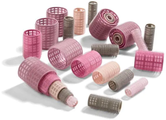 Main image of Heatless Curls Hair Roller - 31 Count, Assorted sizes & Colors - Pink, Gray & Purple - Overnight Curl Rollers w/storage case