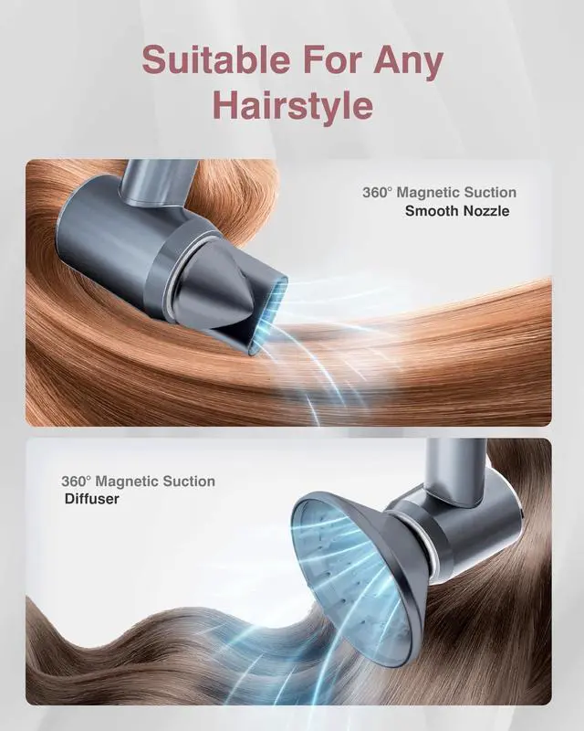 Alt view image 4 of 6 - Hair Dryer, 160000 RPM Professional High Speed Ionic Blow Dryer 200 Million Negative Ions & Heat-Control & Low Noise Hairdryer with Magnetic Diffuser for Faster Drying All Hair Types, No Heat Damage