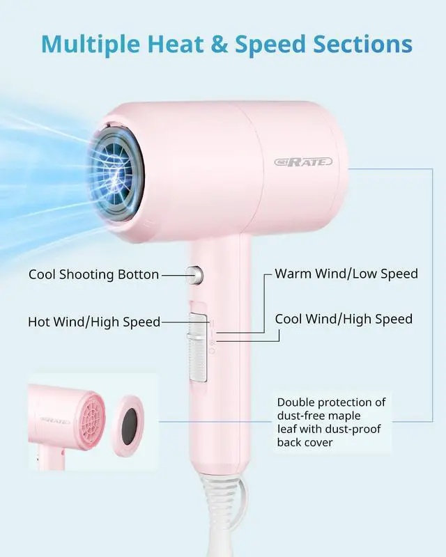 Alt view image 2 of 3 - Ionic Hair Dryer with Diffuser | Professional Blow Dryer for Curly, Frizzy & All Hair Types | Low Noise & Gentle for Sensitive Hair | Compact & Portable Design for Home, Travel, Women & Men