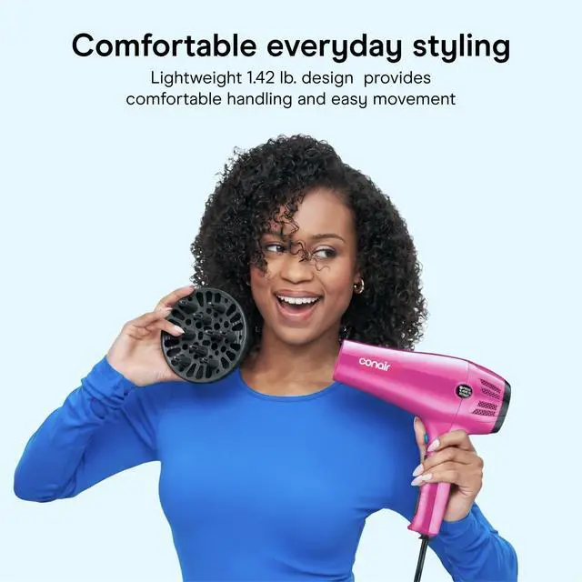 Alt view image 5 of 7 - Hair Dryer with Diffuser and Concentrator, 1875W, Pink