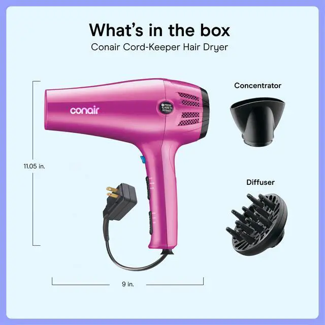 Alt view image 7 of 7 - Hair Dryer with Diffuser and Concentrator, 1875W, Pink