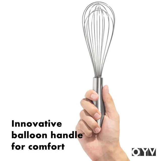 Alt view image 4 of 7 - 18/10 Stainless Steel Whisk, Ergonomic Handle, Dishwasher Safe Metal Whisk, Professional Wisk for Kitchen Cooking, Perfect for Blending, Whisking, Baking, and Beating, 10-Inch Wire Wisk