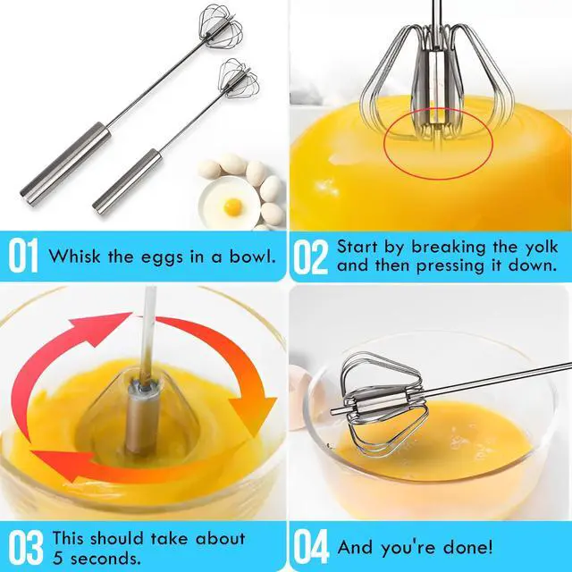 Alt view image 7 of 7 - Stainless Steel Egg Whisk - Hand Push Rotary Blender & Versatile Milk Frother, 12in - Ideal for Blending, Whisking, Beating & Stirring