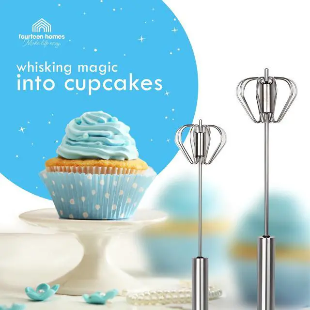 Alt view image 3 of 7 - Stainless Steel Egg Whisk - Hand Push Rotary Blender & Versatile Milk Frother, 12in - Ideal for Blending, Whisking, Beating & Stirring