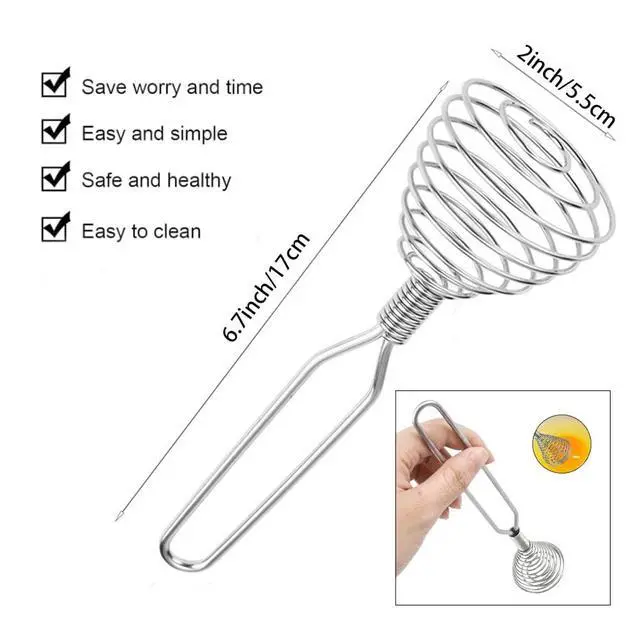Alt view image 2 of 7 - Stainless Steel Spring Coil Whisk 1 Pack, Wire Whip Egg Beater, Kitchen Cookware Hand Mixer For Cooking, Mixing, Blending, Beating, Stirring, 6.7 Inch