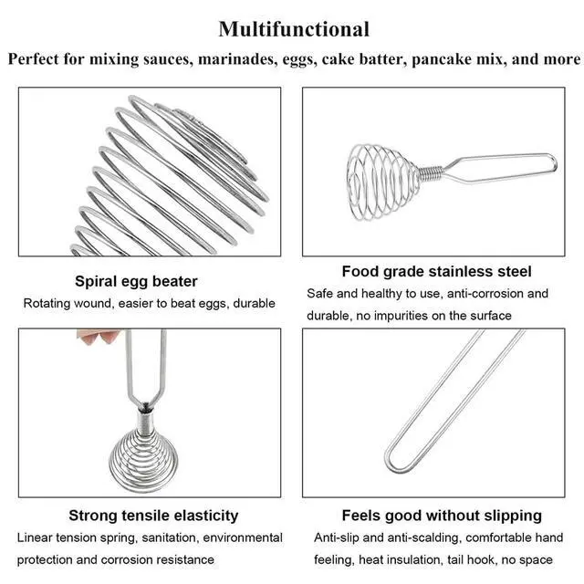 Alt view image 4 of 7 - Stainless Steel Spring Coil Whisk 1 Pack, Wire Whip Egg Beater, Kitchen Cookware Hand Mixer For Cooking, Mixing, Blending, Beating, Stirring, 6.7 Inch