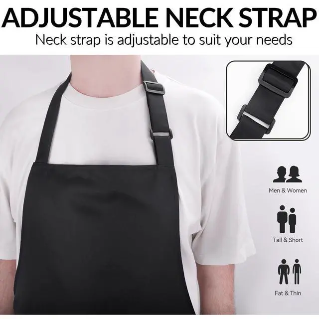 Alt view image 2 of 7 - Large Chef Apron for Men and Women, Water Oil Repellent Cooking Kitchen Aprons with 2 Large Pockets