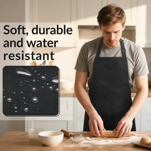 Alt view image 6 of 7 - Large Chef Apron for Men and Women, Water Oil Repellent Cooking Kitchen Aprons with 2 Large Pockets