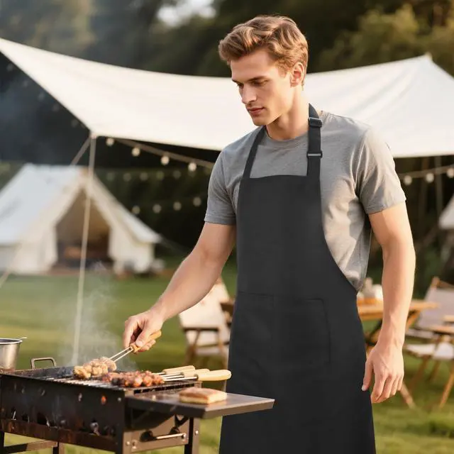 Alt view image 7 of 7 - Large Chef Apron for Men and Women, Water Oil Repellent Cooking Kitchen Aprons with 2 Large Pockets