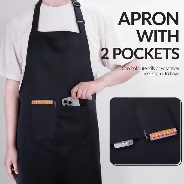 Alt view image 5 of 7 - Large Chef Apron for Men and Women, Water Oil Repellent Cooking Kitchen Aprons with 2 Large Pockets