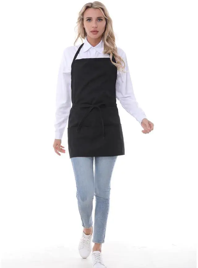 Alt view image 2 of 6 - Aprons for Women with Pockets, Chef Apron for Men, Aprons for Cooking, Black Server Apron