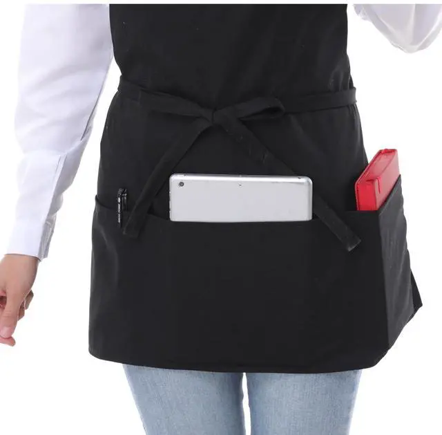 Alt view image 3 of 6 - Aprons for Women with Pockets, Chef Apron for Men, Aprons for Cooking, Black Server Apron