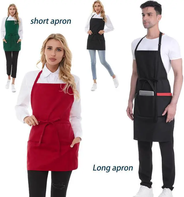 Alt view image 6 of 6 - Aprons for Women with Pockets, Chef Apron for Men, Aprons for Cooking, Black Server Apron
