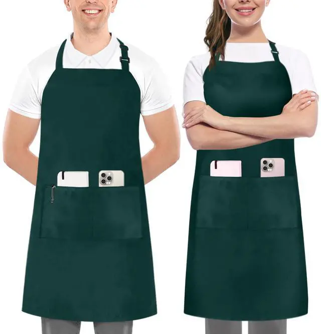 Main image of 2 Pack Bib Apron, Adjustable with 2 Pockets, Water and Oil Resistant, Cooking Kitchen Chef Apron for Women Men