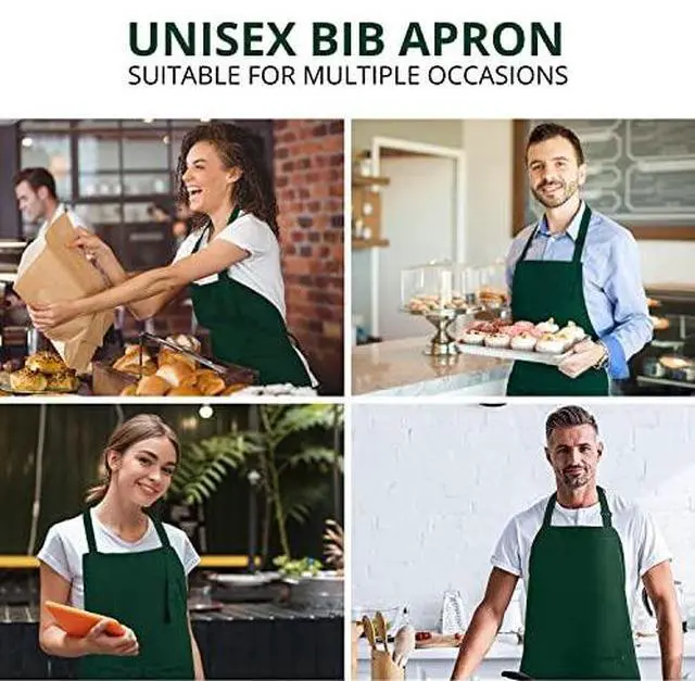 Alt view image 5 of 7 - 2 Pack Bib Apron, Adjustable with 2 Pockets, Water and Oil Resistant, Cooking Kitchen Chef Apron for Women Men