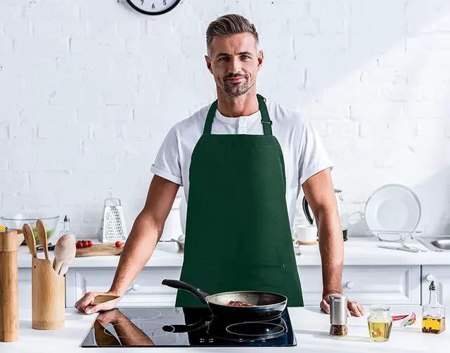 Alt view image 7 of 7 - 2 Pack Bib Apron, Adjustable with 2 Pockets, Water and Oil Resistant, Cooking Kitchen Chef Apron for Women Men
