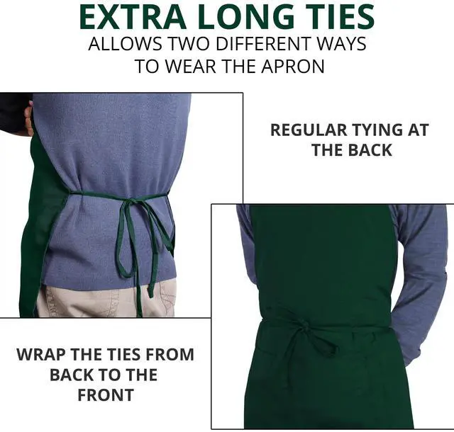 Alt view image 6 of 7 - 2 Pack Bib Apron, Adjustable with 2 Pockets, Water and Oil Resistant, Cooking Kitchen Chef Apron for Women Men