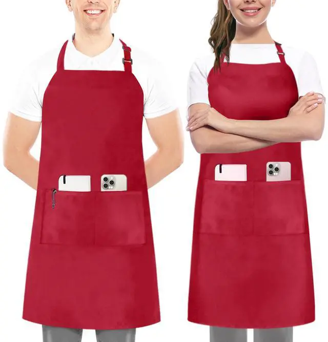 Main image of 2 Pack Bib Apron, Adjustable with 2 Pockets, Water and Oil Resistant, Cooking Kitchen Chef Apron for Women Men