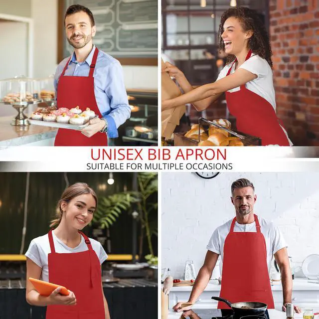 Alt view image 5 of 7 - 2 Pack Bib Apron, Adjustable with 2 Pockets, Water and Oil Resistant, Cooking Kitchen Chef Apron for Women Men
