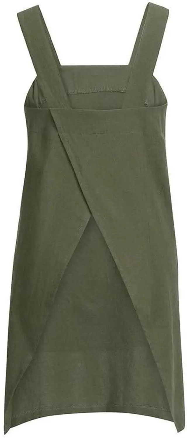 Alt view image 2 of 6 - Cotton Linen Apron Cross Back Apron for Women with Pockets Pinafore Dress for Baking Cooking