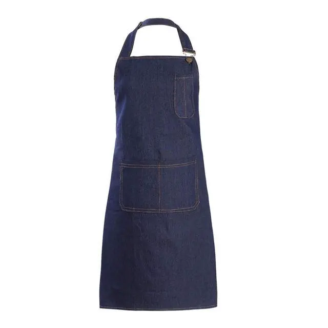 Alt view image 2 of 7 - Denim Apron with Pockets for Men Women Chef Kitchen BBQ Restaurant Grill Adjustable Neck Strap Long Ties Suitable M to XXL Tool Aprons (Dark Blue)