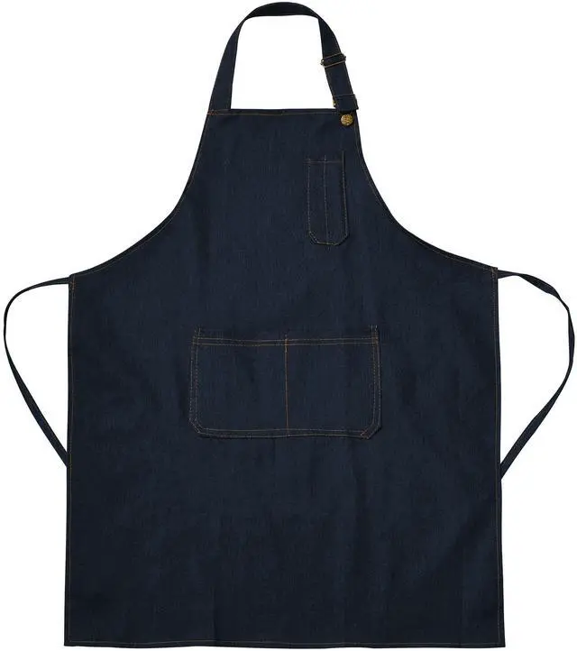 Main image of Denim Apron with Pockets for Men Women Chef Kitchen BBQ Restaurant Grill Adjustable Neck Strap Long Ties Suitable M to XXL Tool Aprons (Dark Blue)