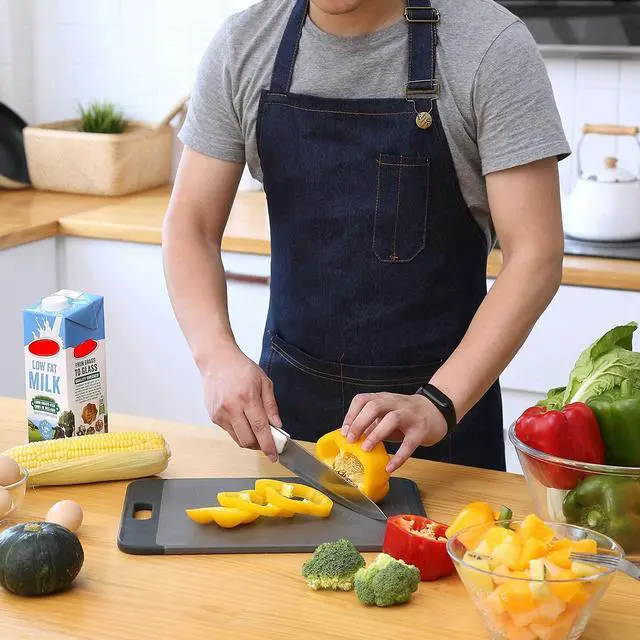 Alt view image 3 of 7 - Denim Apron with Pockets for Men Women Chef Kitchen BBQ Restaurant Grill Adjustable Neck Strap Long Ties Suitable M to XXL Tool Aprons (Dark Blue)