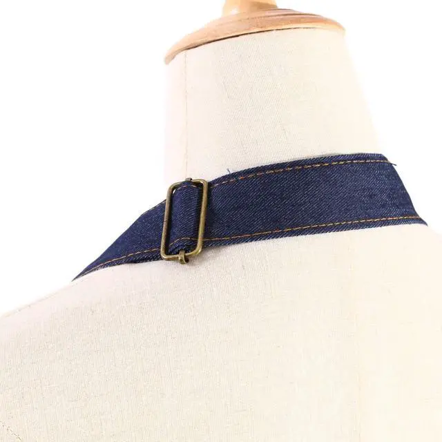 Alt view image 5 of 7 - Denim Apron with Pockets for Men Women Chef Kitchen BBQ Restaurant Grill Adjustable Neck Strap Long Ties Suitable M to XXL Tool Aprons (Dark Blue)