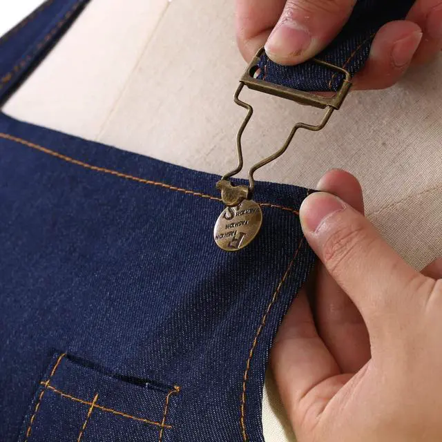 Alt view image 6 of 7 - Denim Apron with Pockets for Men Women Chef Kitchen BBQ Restaurant Grill Adjustable Neck Strap Long Ties Suitable M to XXL Tool Aprons (Dark Blue)