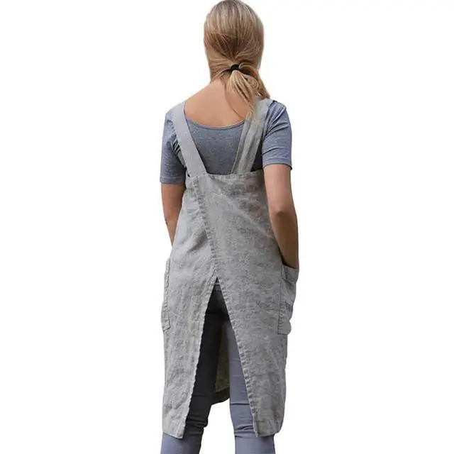 Alt view image 3 of 6 - Cotton Linen Apron for women Cross Back Apron Pinafore Dress for Baking Cooking Gardening Work