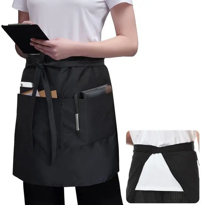 Main image of Server Apron Black with 3 Pockets 18" Half Bistro Aprons Waterproof