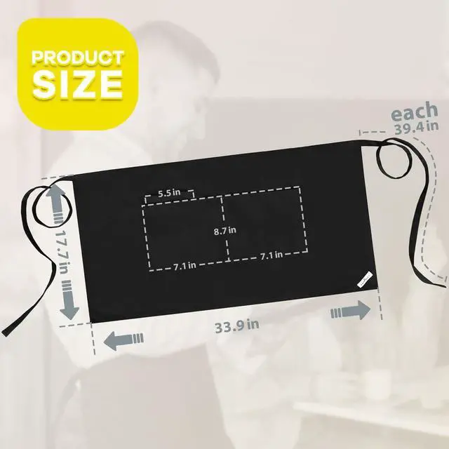 Alt view image 2 of 6 - Server Apron Black with 3 Pockets 18" Half Bistro Aprons Waterproof