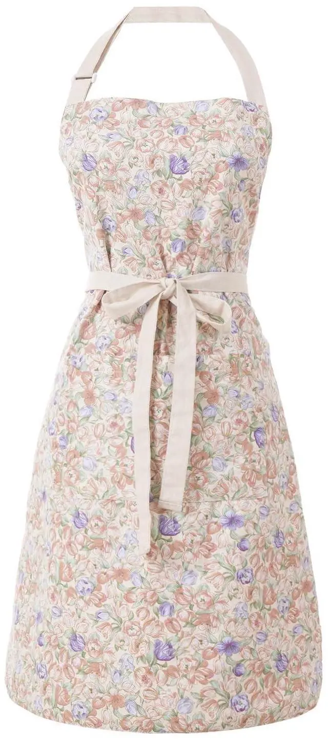Main image of Kitchen Aprons for Women with 2 Pockets,Double Sided Vintage Adjustable Apron for Gardening Cooking Arting Painting (Brown/Pink Flowers)