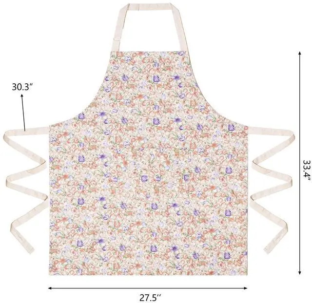 Alt view image 6 of 7 - Kitchen Aprons for Women with 2 Pockets,Double Sided Vintage Adjustable Apron for Gardening Cooking Arting Painting (Brown/Pink Flowers)