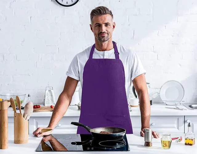 Alt view image 7 of 7 - 2 Pack Bib Apron, Adjustable with 2 Pockets, Water and Oil Resistant, Cooking Kitchen Chef Apron for Women Men