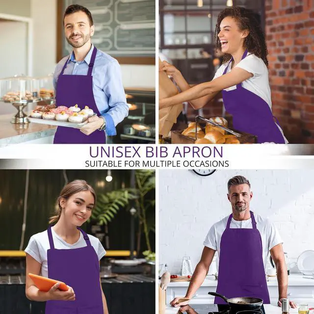 Alt view image 5 of 7 - 2 Pack Bib Apron, Adjustable with 2 Pockets, Water and Oil Resistant, Cooking Kitchen Chef Apron for Women Men