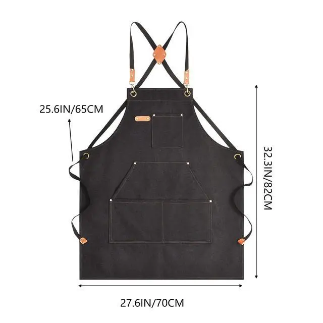 Alt view image 7 of 7 - Canvas Aprons for Men Chef Apron, Work Apron with Large Pockets - Durable 16oz Heavy Duty Cross Back, BBQ, Cooking (Black, 1 Pack)