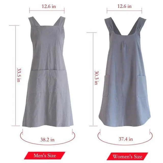 Alt view image 6 of 6 - Japanese Linen Cross Back Kitchen Cooking Aprons for Men with Pockets for Baking Painting Gardening Cleaning Khaki