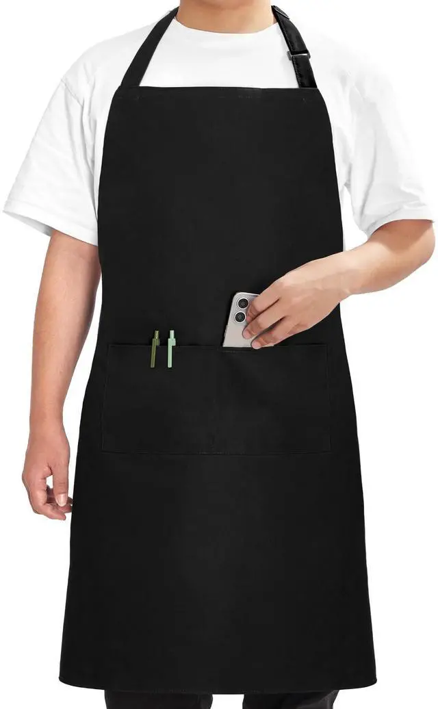 Main image of Chef Apron for Men Women Kitchen Cooking Apron with Pockets, Adjustable Bib Aprons Stain Resistant, 1 Pack Black
