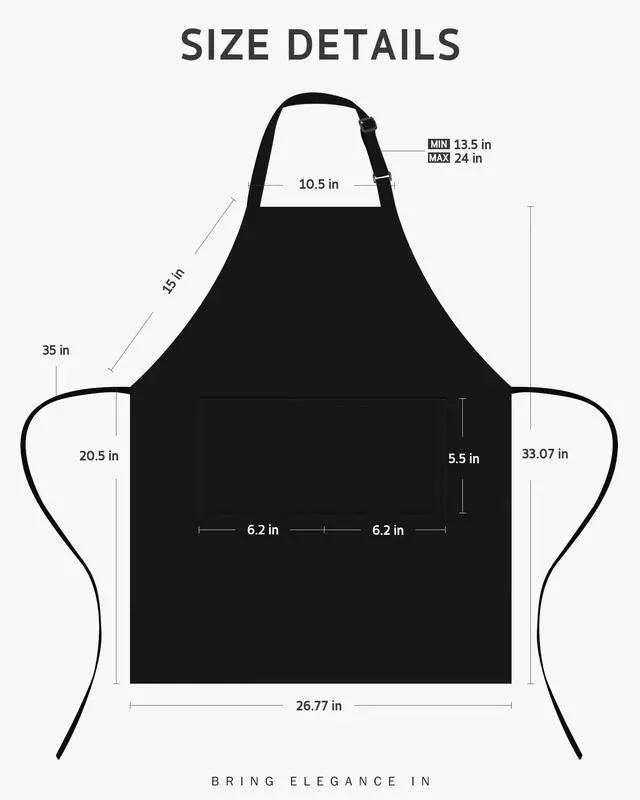 Alt view image 3 of 5 - Chef Apron for Men Women Kitchen Cooking Apron with Pockets, Adjustable Bib Aprons Stain Resistant, 1 Pack Black
