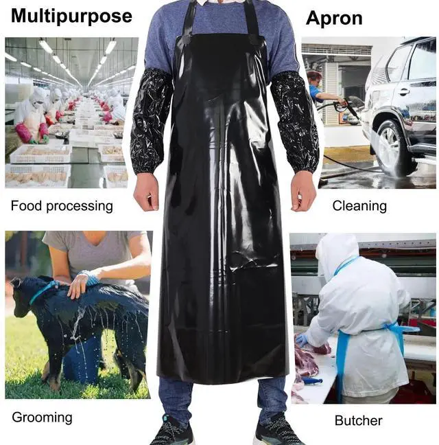 Alt view image 5 of 7 - Waterproof Oil Proof Bib Apron Utility Apron Chemical Resistant Apron with Sleeve Work Apron Ultra Lightweight