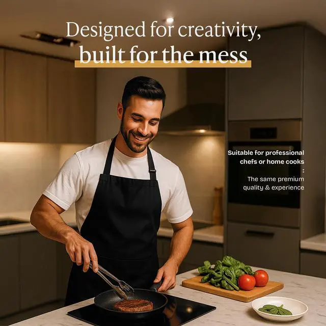 Alt view image 2 of 7 - Chef Apron for Men and Women - 33" x 27" Large with 38" Waist Ties for a Comfy and Snug Fit, Durable and Lightweight, with 2 Spacious Pockets for Your Cooking Essentials - 1-Pack, Black