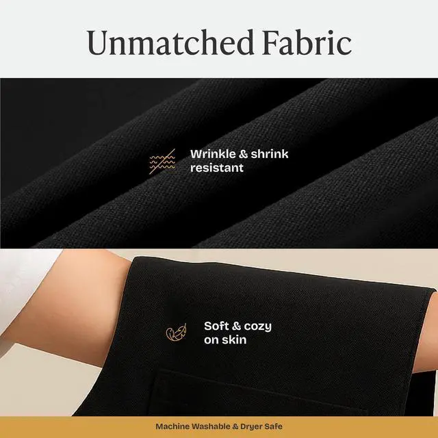 Alt view image 3 of 7 - Chef Apron for Men and Women - 33" x 27" Large with 38" Waist Ties for a Comfy and Snug Fit, Durable and Lightweight, with 2 Spacious Pockets for Your Cooking Essentials - 1-Pack, Black