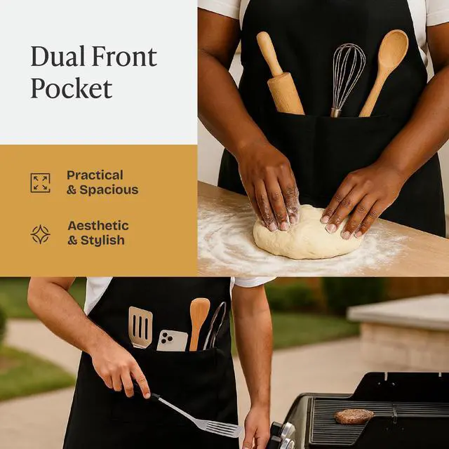 Alt view image 7 of 7 - Chef Apron for Men and Women - 33" x 27" Large with 38" Waist Ties for a Comfy and Snug Fit, Durable and Lightweight, with 2 Spacious Pockets for Your Cooking Essentials - 1-Pack, Black